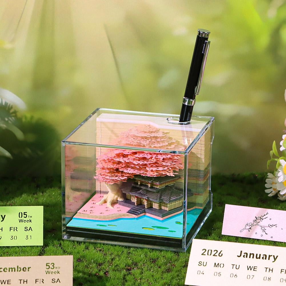 3D Desk Calendar 2026,Tear-Away 3D Paper Art Notepad w LED Lights,Creative 3D Memo Artsy Pad Calendar, DIY Paper Carving Gift