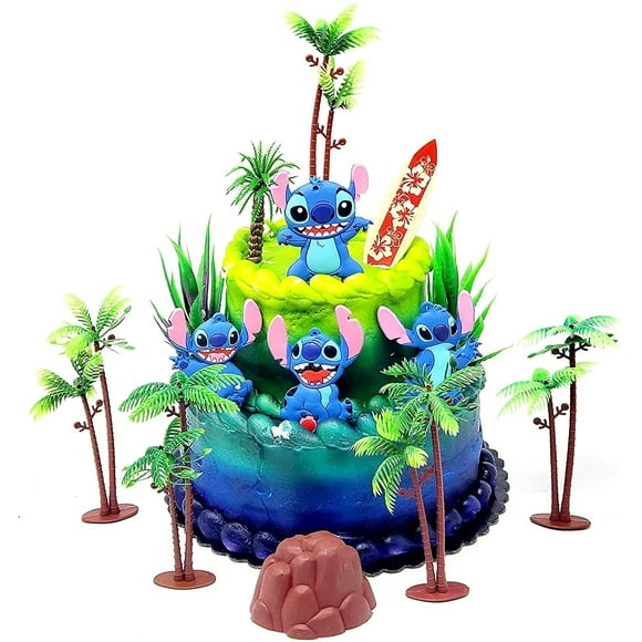 VHOB and Stitch Birthday Cake Topper Set Featuring Random Stitch Figures and Decorative Themed Accessories