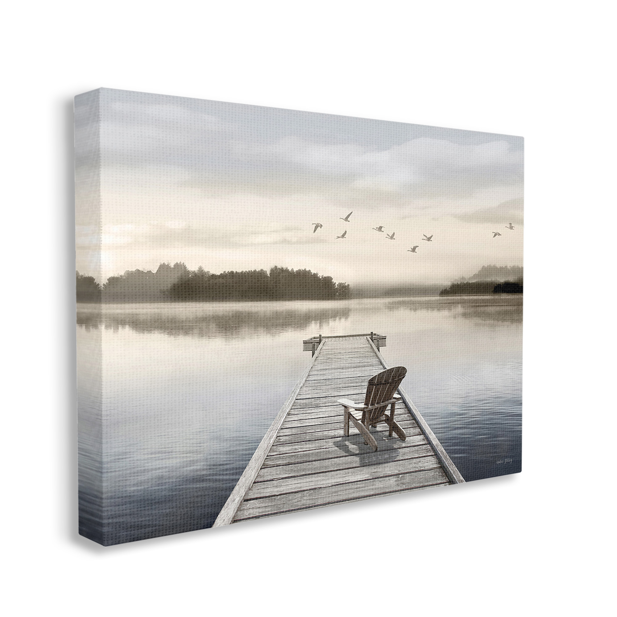 Stupell Industries Beach Chair on Dock Landscape Painting Gallery Wrapped Canvas Art Print Wall Art, 30 x 24