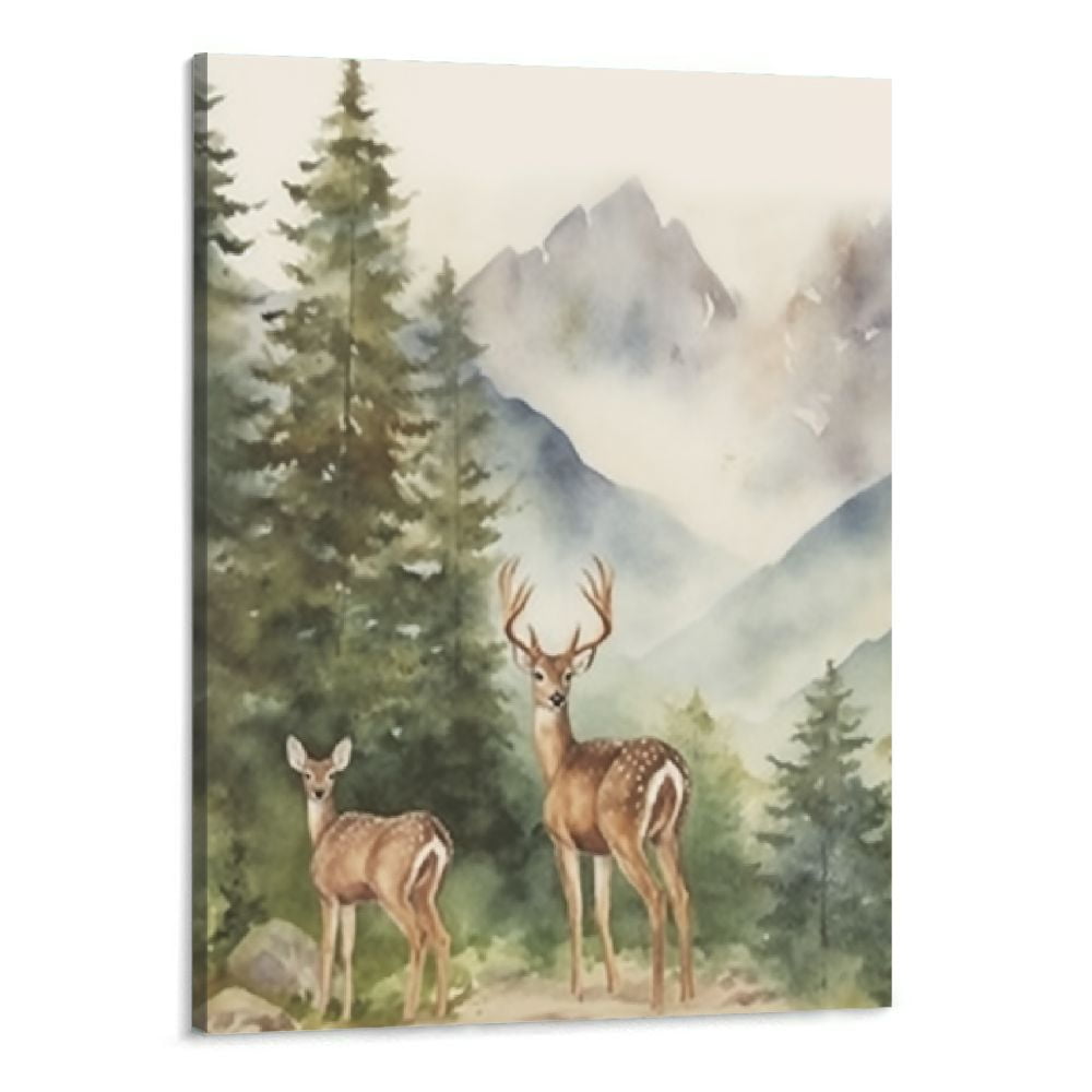 PRATYUS Woodland Nursery Decor Animals Childrens Wall Decor, Watercolor Nature Baby Nursery Decor for Boys or Girls Bedroom,Green Pink Neutral 16x20 Inch