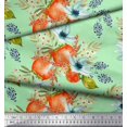 thumbnail image 2 of Soimoi Green polyester Crepe Fabric Tomato & Freesia Floral Printed Fabric 1 Yard 42 Inch Wide, 2 of 5