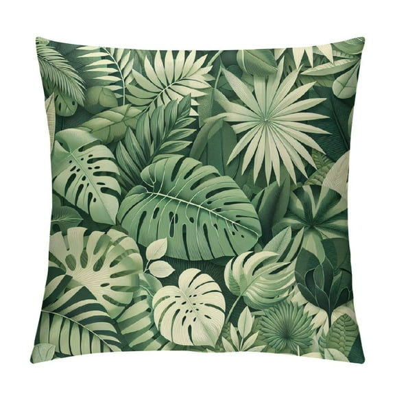 Shiartex  Green Tropical Plants Decorative Throw Pillow Covers Summer Palm Tree Leaves Square Outdoor Pillowcases Hidden Zipper for Sofa Couch Porch Bed Living Room Decor