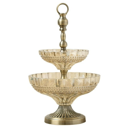 Large Aluminum Bowl Matashi 2-Tiered Vintage High Quality Champagne Colored Glass Candy Dish (Large) Round Snack Bowls for Home, Office, Parties | Heavy-Duty Aluminum Base | Reusable, Portable ()