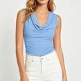 thumbnail image 4 of GERsome Summer Tank Tops Womens Cowl Neck Side-Ruched Sleeveless T-Shirts for Casual Vacation Light Blue Size S, 4 of 6