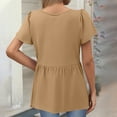 thumbnail image 2 of TQWQT Summer Tops for Women Loose V-Neck Peplum Short Sleeve Blouses Solid Color Dressy Shirt Puff Sleeves Tunic Top Plus Size Maternity Clothes Camel L, 2 of 5