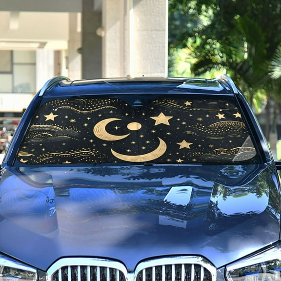 Moon in Black Automotive Front Car Windshield Sun Shade Reflector Foldable for Front Fit for Cars Truck SUVs