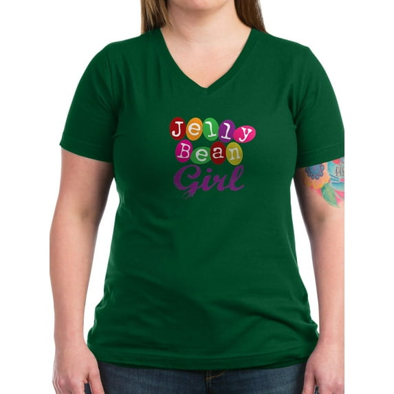 CafePress - Jelly Bean Girl Women's V Neck Dark T Shirt - Women's V-Neck Dark T-Shirt