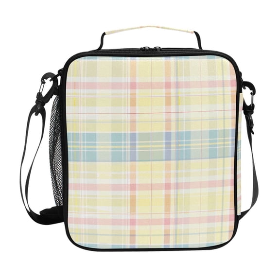 Multicolor Plaid Insulated Lunch Bag Reusable Lunch Box Lunch Container with Straps