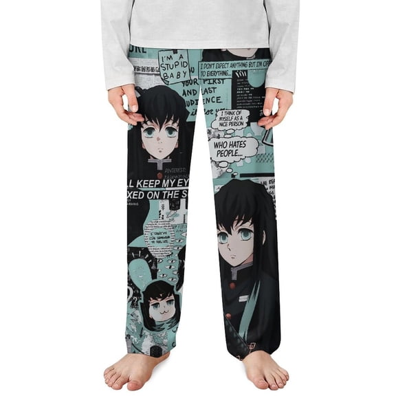Demon Slayer Muichiro Tokito Pajama Pants Long Sleep Pants Soft Elastic Waist PJ Bottoms Lounge Pants