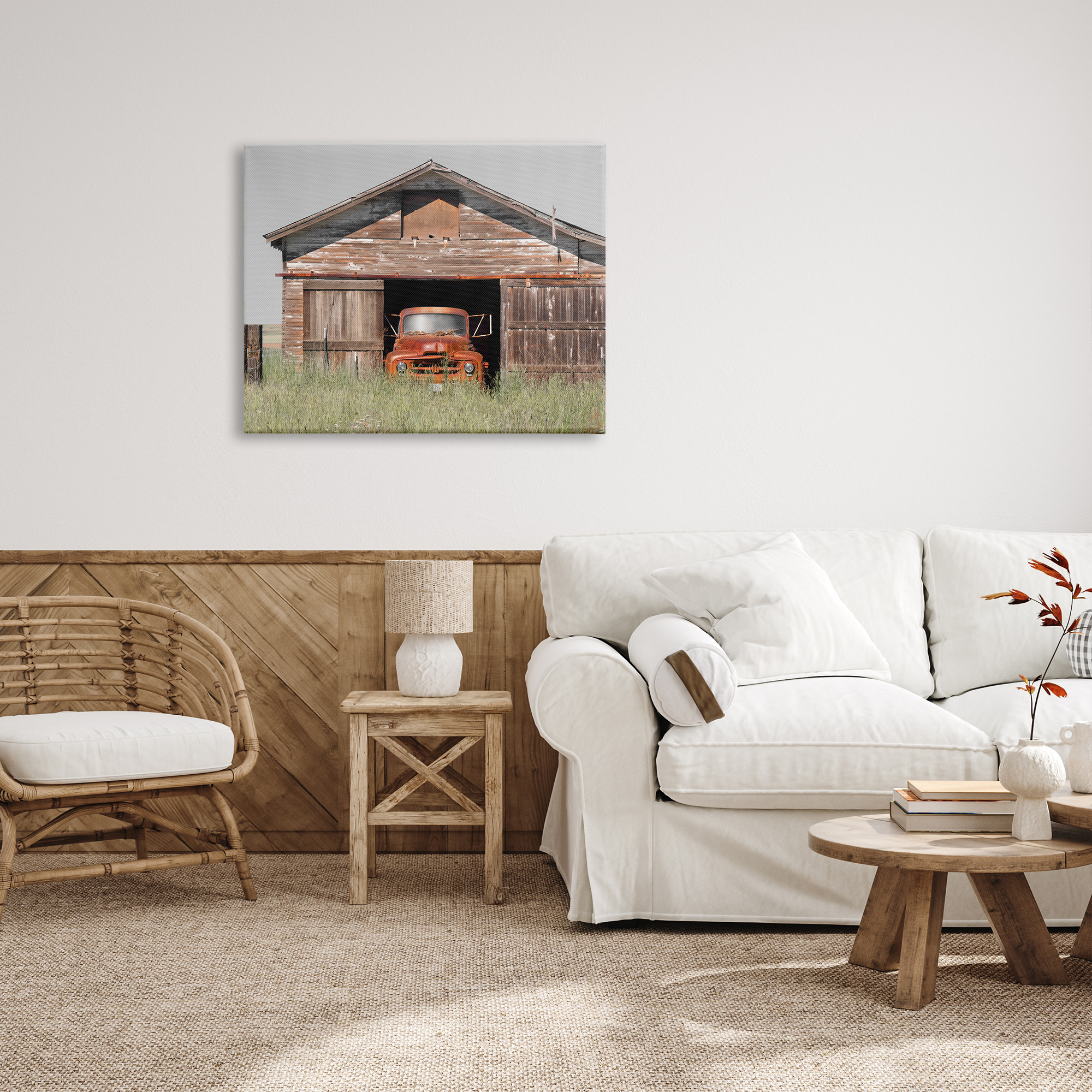 Stupell Industries Vintage Pickup Truck Weathered Country Barn Farmland Painting Gallery Wrapped Canvas Print Wall Art, Design by Danita Delimont