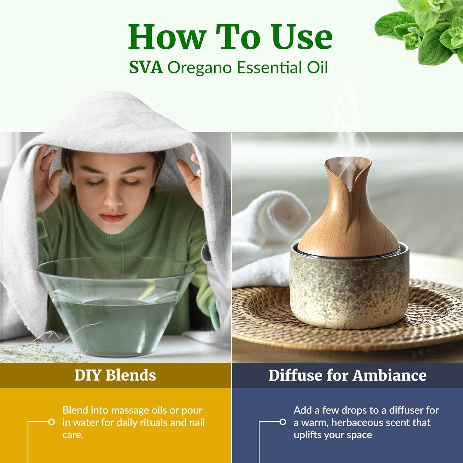 SVA Oregano Essential Oil – 16 Fl Oz – 100% Natural Oregano Oil - for Diffuser, Hair Care, Face, Skin Care, Aromatherapy, Scalp and Body Massage, Soap and Candle Making