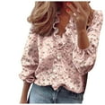 thumbnail image 1 of DXOUPM Women's Long Sleeve Shirts V Neck Dressy Ruffle Elegant Blouse Work Shirt Going Out, 1 of 3