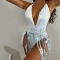 thumbnail image 2 of WREESH Womens One Piece Swimsuit Summer New European and American Deep V Neck Swimwear Trendy Tassel Swimwear Beach Bathing Suit White, 2 of 7