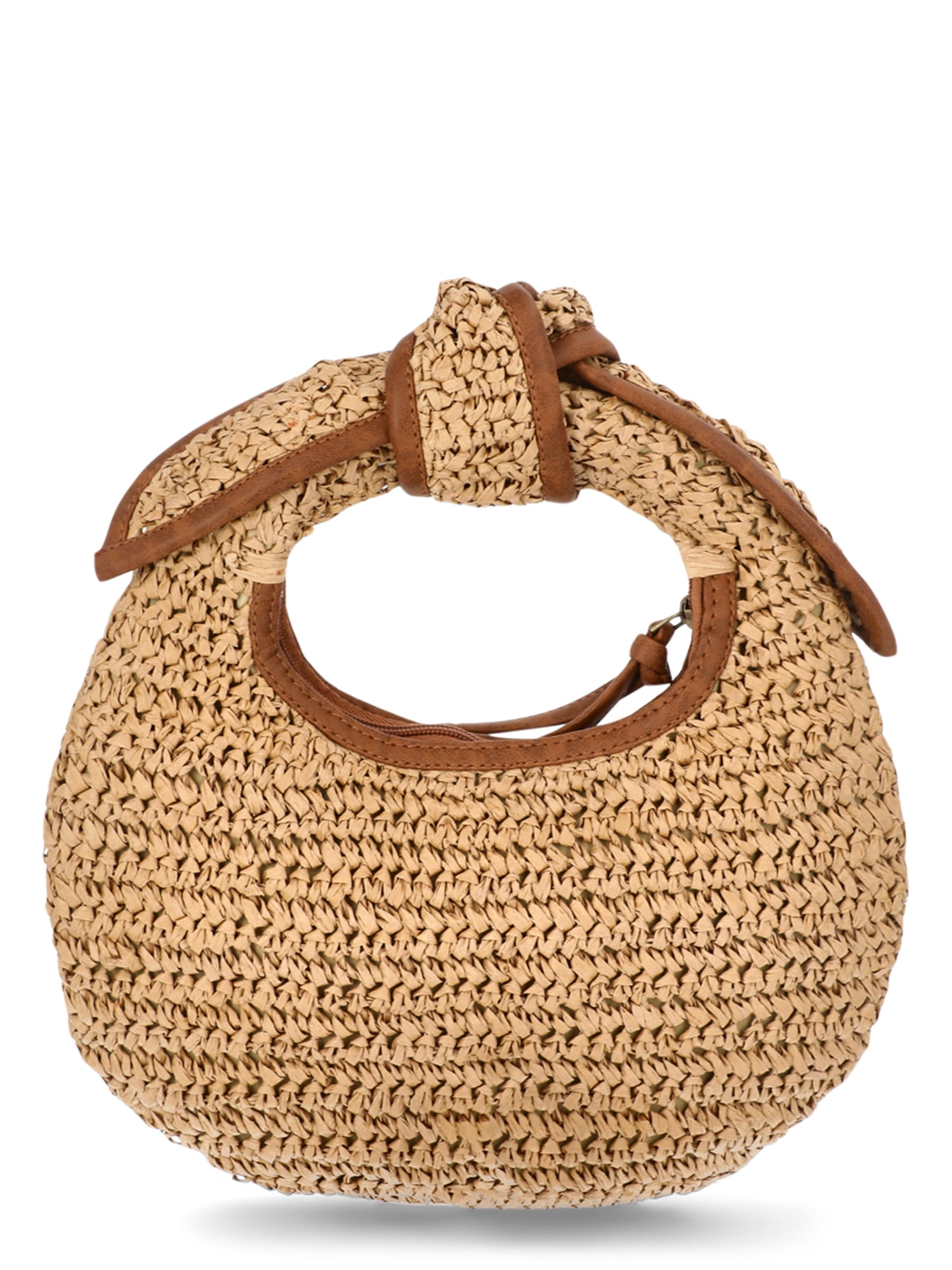 Time and Tru Women's Top Knot Mini Crescent Bag, Natural