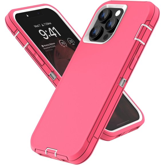 Case Designed for iPhone 13 Pro, 3 Layer Heavy Duty Shockproof Protective Case, Silicone Rubber Cover Rugged Hybrid Full Body Protection Bumper for Women (Rose/White)