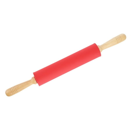 

FRCOLOR Silicone Dough Rolling Pin Wood Handle Rolling Pin Non-stick Rolling Stick Roller Baking Tools for Home (Red)