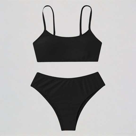 REDARER Girls Two-Piece Bikini Set: Solid , Scoop-Neck Top, High-Waisted Bottom – Stylish Summer Beach Bathing Swimwear,11-13 Years
