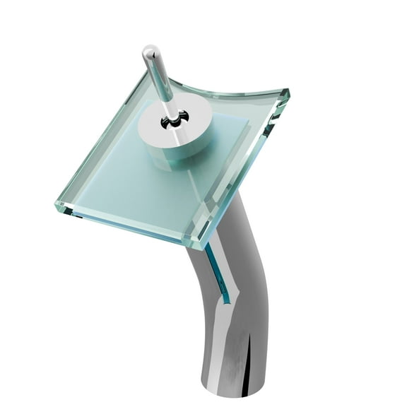 Novatto GF-011CH-C Squared Waterfall Clear Glass Vessel Faucet in Chrome