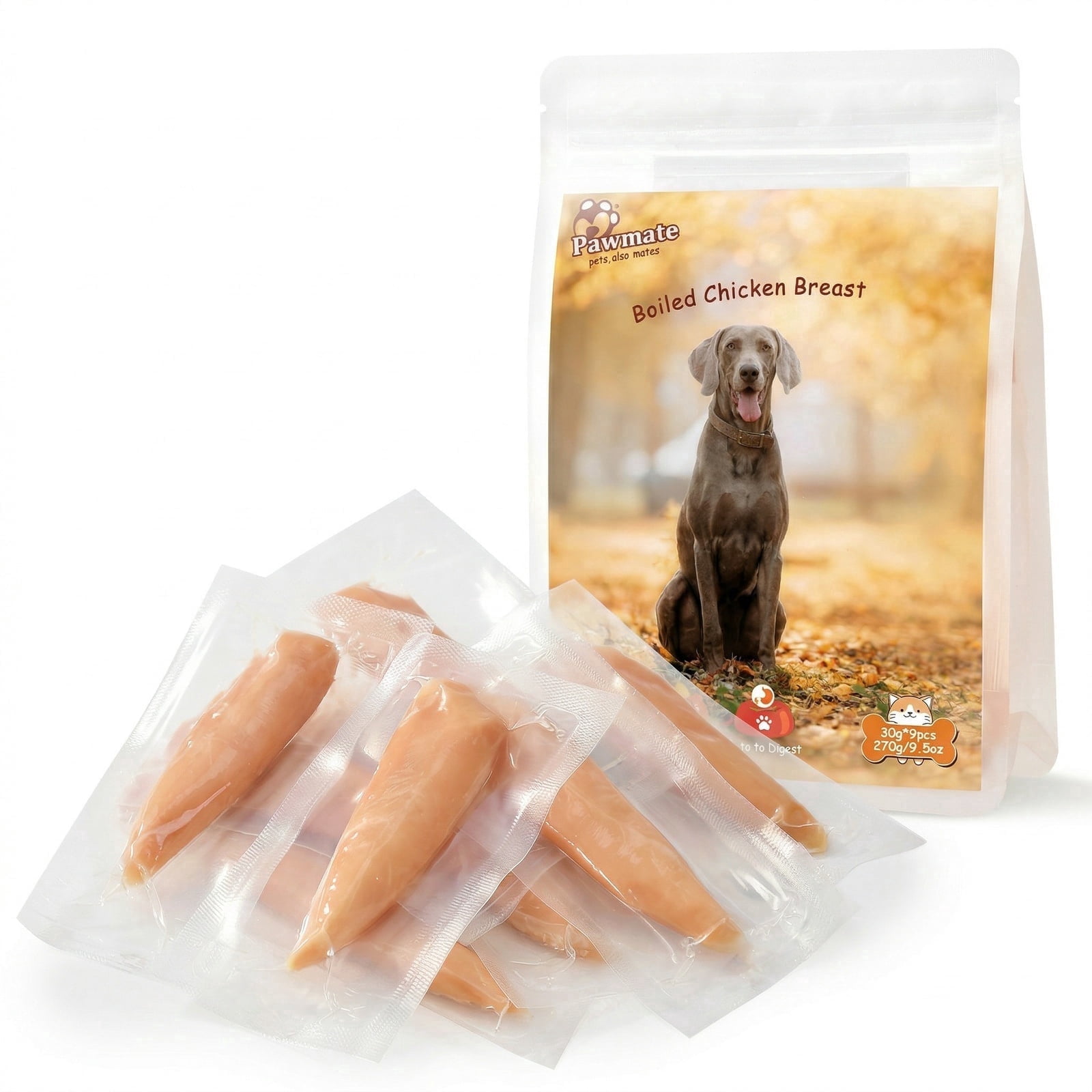 Pawmate Steam-Baked Whole Chicken Breast Dogs & Cats Treats - Single Ingredient, Moisture-Locked, Rich Aroma, Grain-Free (270g/9.5oz)