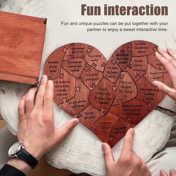 Wooden Heart Puzzle, Heart Shaped 20 Reasons Why I Love You Puzzle with 20 Love Messages, Romantic Jigsaw for Day Anniversary Present