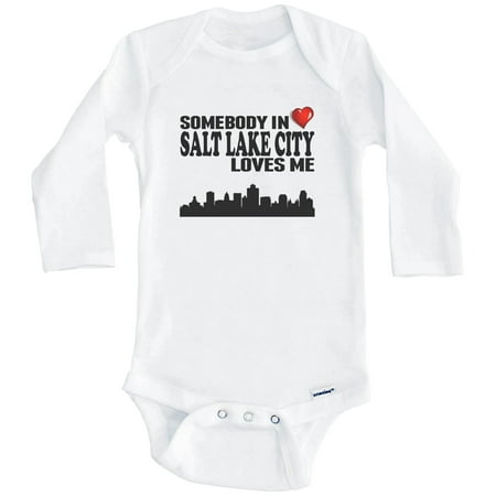 

Somebody In Salt Lake City Loves Me One Piece Baby Bodysuit (Long Sleeve) 0-3 Months White