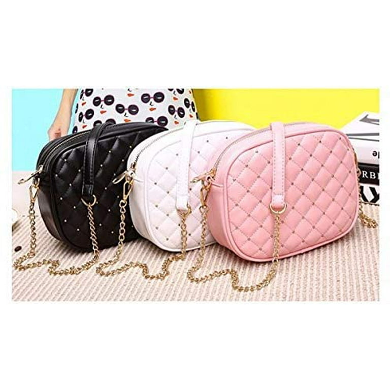 Quilted Leather Crossbody Bags for Teen Girls - Cute Camera Bag - Womens  Small Lightweight Shoulder Purse 