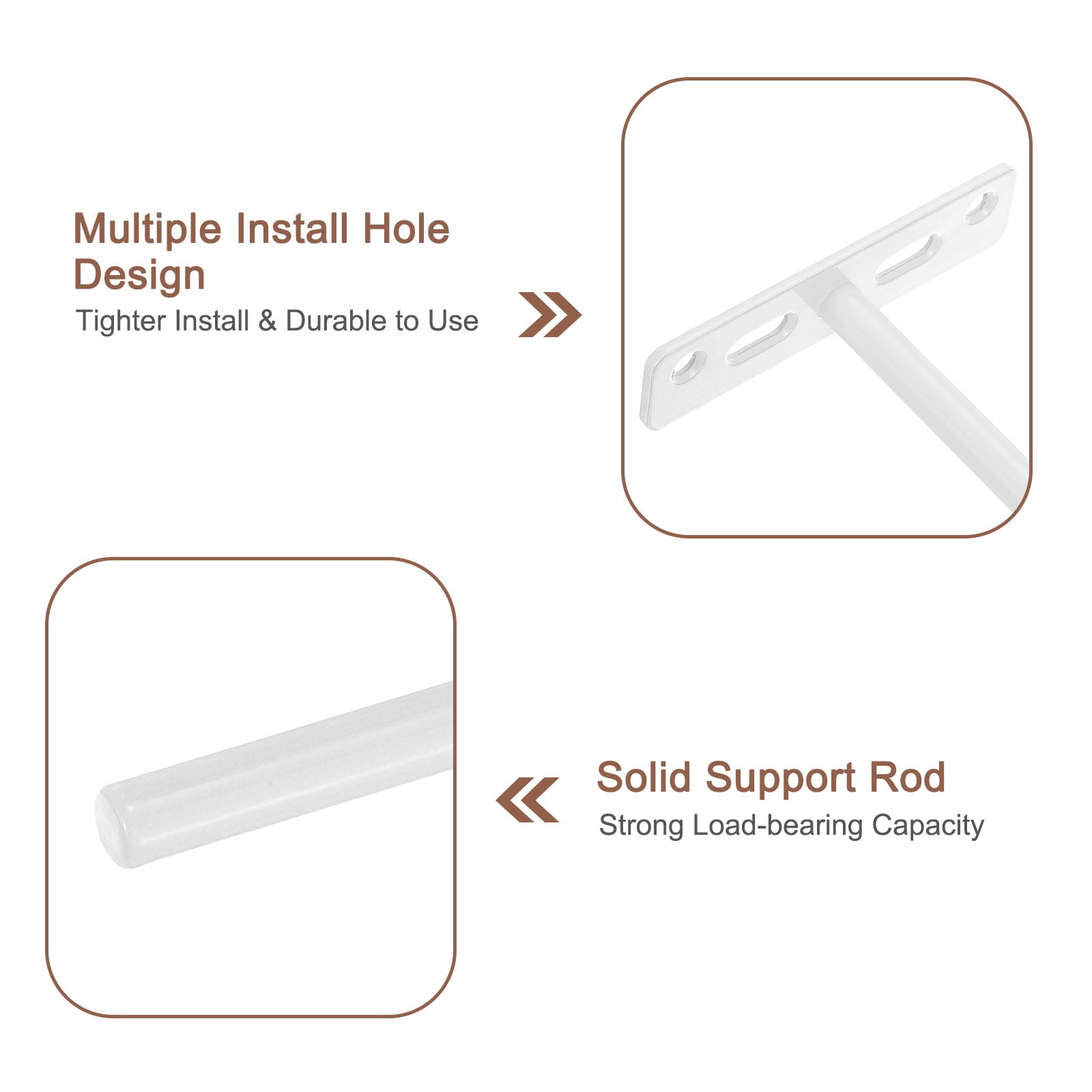 4Set Floating Shelf Brackets, 8" 4 Holes Iron Hidden Shelf Supports, White