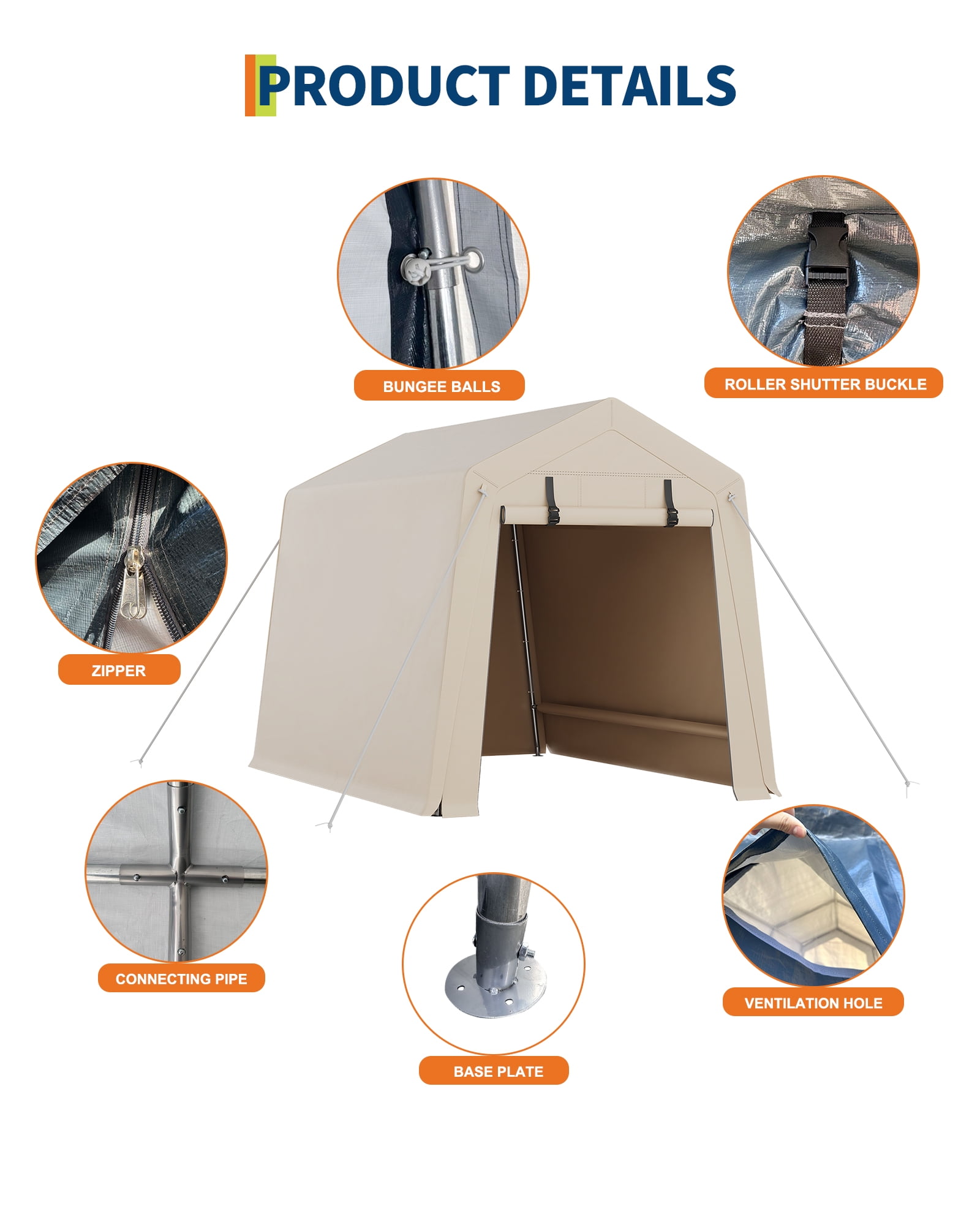 Portable Outdoor Storage Shed, Heavy-Duty Waterproof Storage Shelter with Zipper Door & Screen Window, UV-Resistant PE Cover Carport for Bike, Lawn Mower