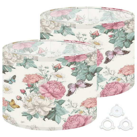 Lamp Shades Set of 2 Easy Assembly floral bouquet colorful flowers white Peonies roses Drum Lampshades for Table Lamps Floor Lamps Pendant Light 13"x13"x10" Replacement Lamp Shade