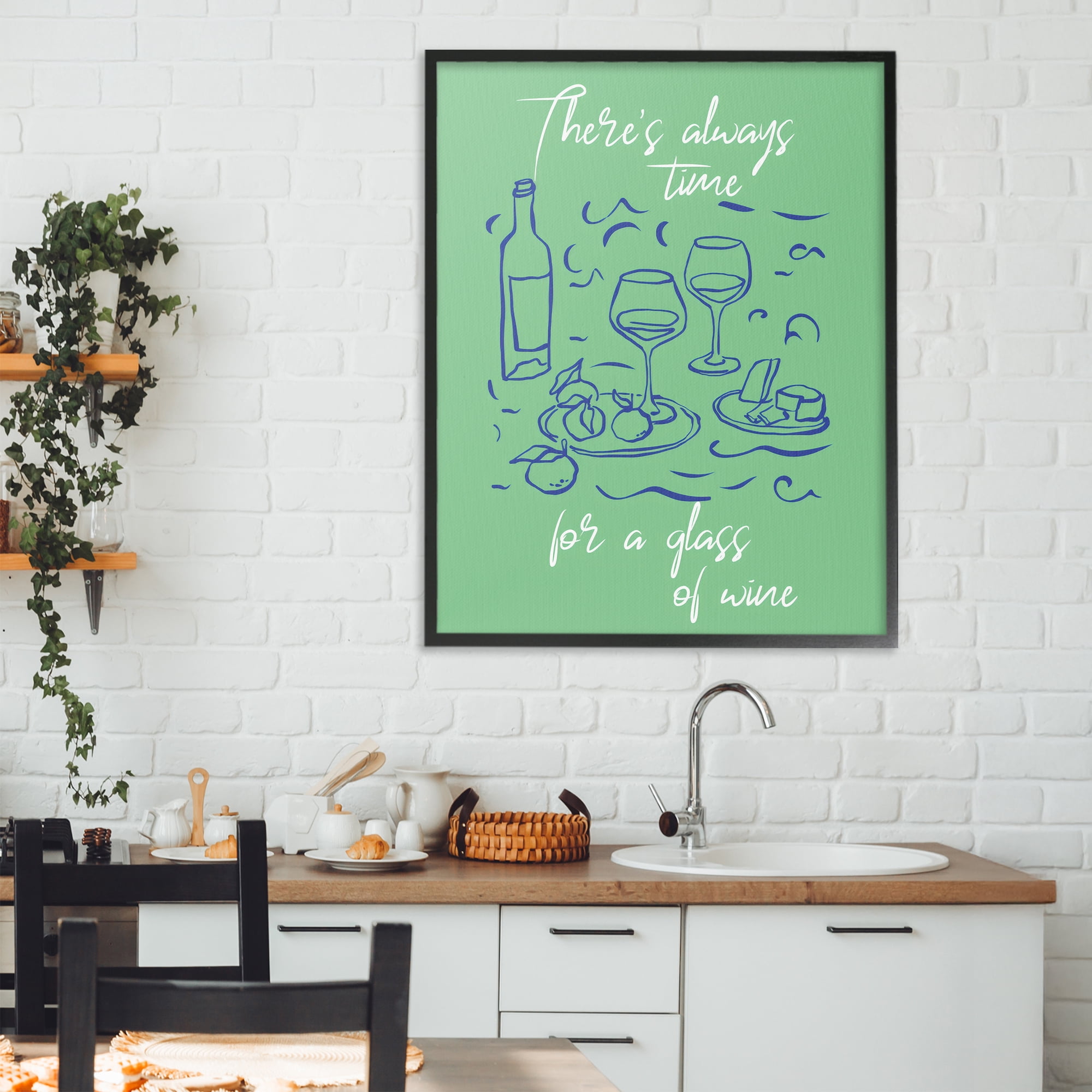 Stupell Industries Always Time For Glass Of Wine Black Framed Giclee Art, design by The Prints Vibe