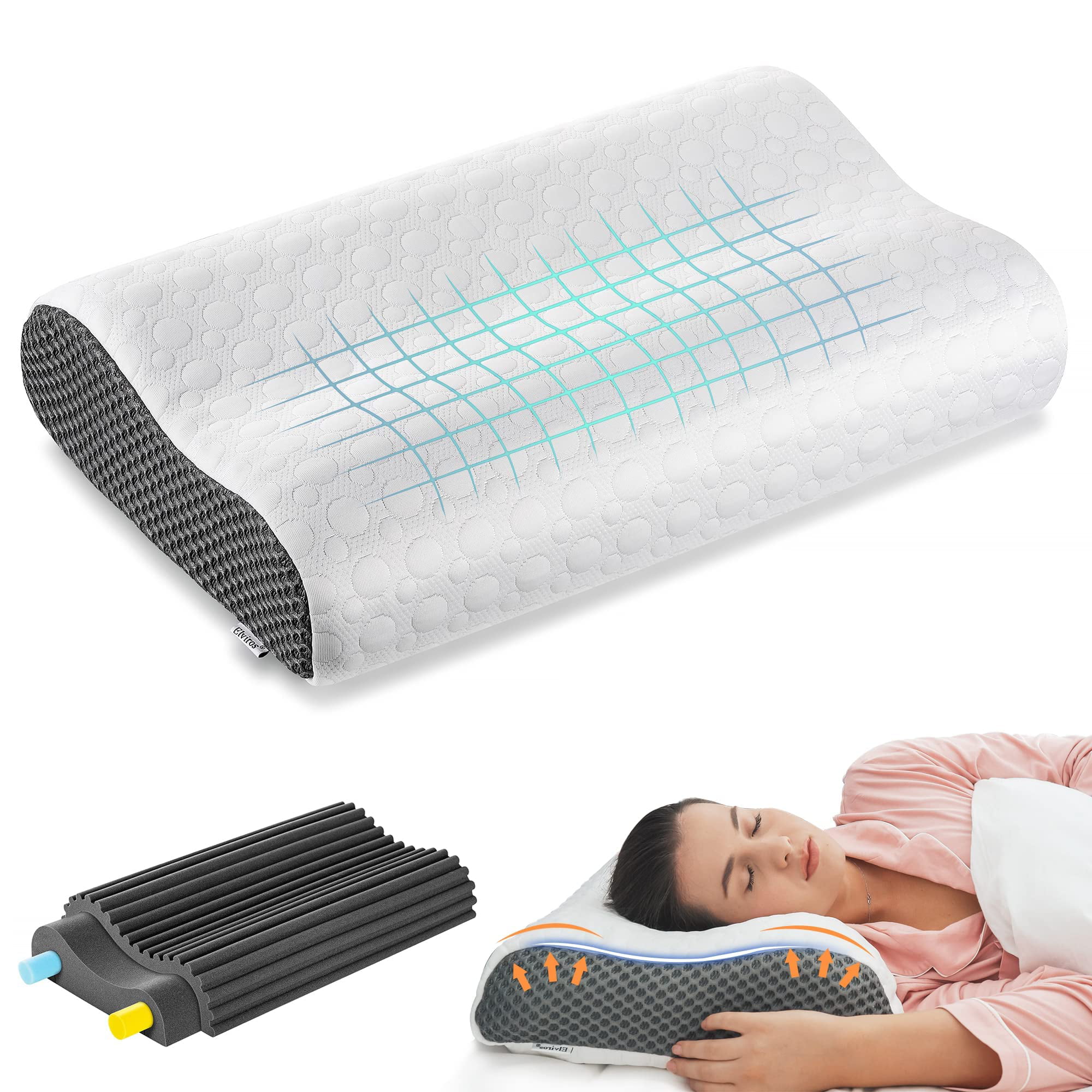 LUXFFY Memory Foam Sleeping Pillow: Cervical Contour Pillows for Neck,  Adjustable Orthopedic Sandwich Pillows, Neck Support Memory Pillow for  Back, Stomach, Side Sleepers