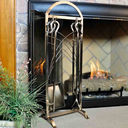 5 Piece Satin Nickel Fireplace Tool Set Walmart Com