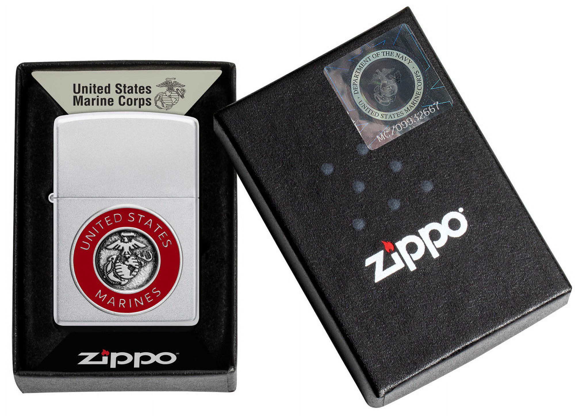 Zippo United States Marines Emblem Satin Chrome Pocket Lighter