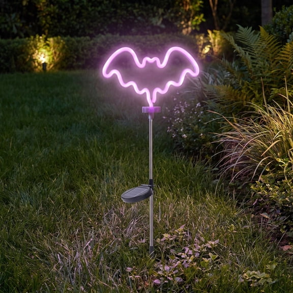 Halloween Solar Powered Neon Ground Light Outdoor Decor LED Ground Spike Light Purple Glow Halloween Party Lawn Pathway Decoration Waterproof Illuminated Yard Light for Spooky Scene