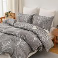 thumbnail image 3 of Gray Duvet Cover Queen, 3 Pieces Branch Botanical Pattern Duvet Cover Set with, 3 of 7