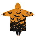 thumbnail image 2 of Oversized Wearable Blanket Hoodie,Halloween Bat Silhouette Pattern Sherpa Blanket Hoodie with Super Pockets,Super Warm Fuzzy Pullover for Women & Men, 2 of 6