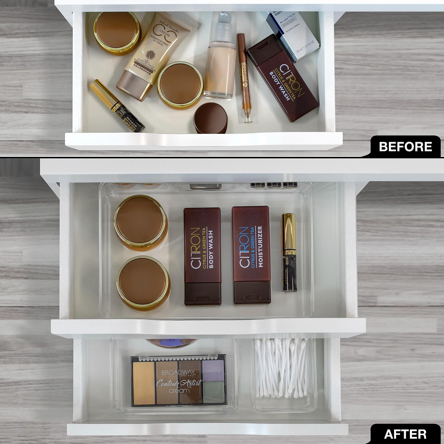 Sorbus Clear Drawer Organizer 4-Piece Set, Multipurpose Bins for Makeup, Office, Kitchen