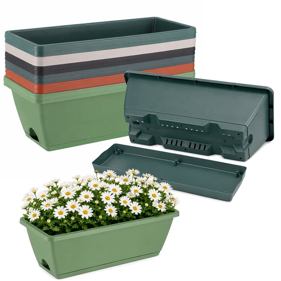 12 Pack Window Box Planter, 16.9 x 7.5 x 5.9 in Rectangular Flower Pots with Saucers and Drainage Holes, 6 Various Colors Plastic Flower Pots for Vegetables, Flowers, Windowsill, Balcony, Garden