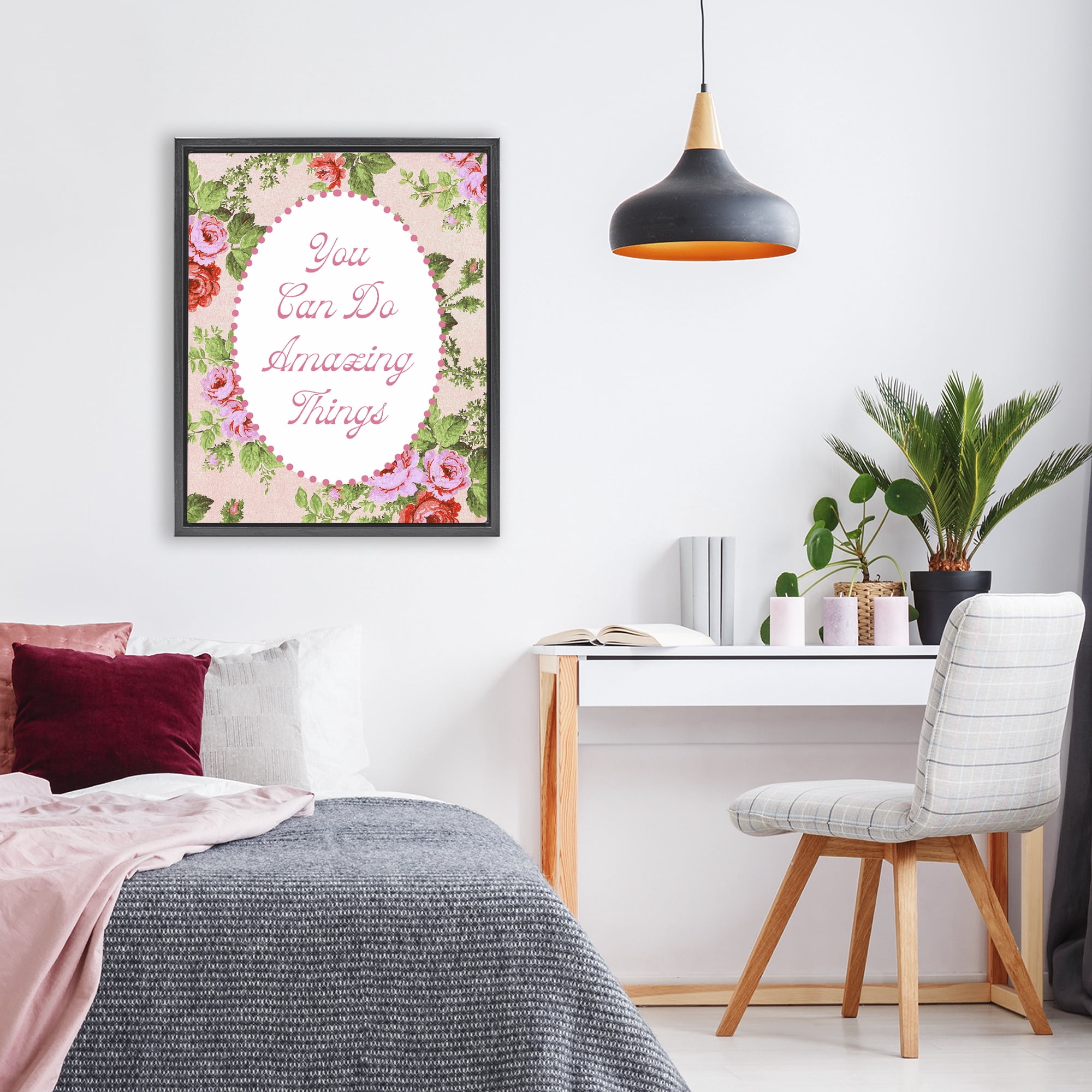 Stupell Industries You Can Do Amazing Things with Vintage Florals Black Framed Floater Canvas Wall Art, design by Lil' Rue