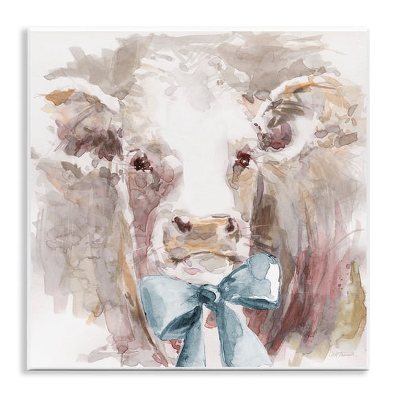 Stupell Industries Soft Abstract Cow & Bow Animals Painting Unframed Art Print Wall Art, 12 x 12