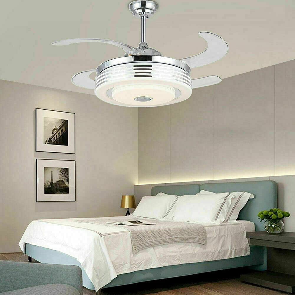 42” Bluetooth LED 7-Color Retractable Ceiling Fan Light Music Player Chandelier 