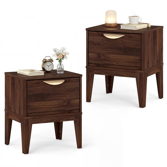 Gymax 2 Pcs Nightstand w/ Storage Mid Century Modern Bedside Table w/ Drawer