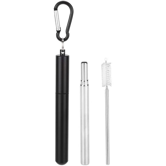 Pailles Réutilisables, Pailles Télescopiques Portables en Acier Inoxydable avec Brosses pour Boire Café Lait, Pailles en Verre Silicone Métal pour Laver Bec de Théière Mini Micro Bouteille