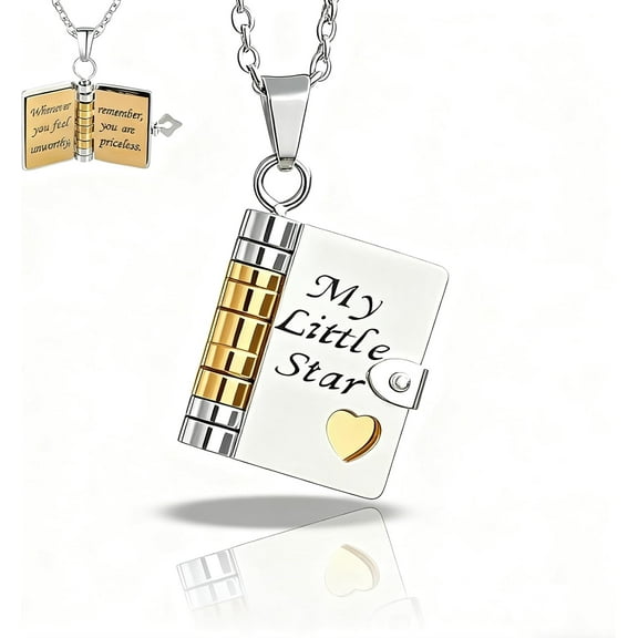 My Little Star Book Necklace, 6 Pages of Messages A Letter for Daughter Necklaces, Personalized Openable Adjustable Pendant,Daughter from Mom and Heart Locket Charm Message Pendant Necklace