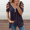 thumbnail image 2 of Navy And Pink Lobsters Pattern Womens Summer V Neck Zipper Top Short Sleeve T Shirt Off Shoulder Top Casual Classy Loose Shirts, 2 of 7