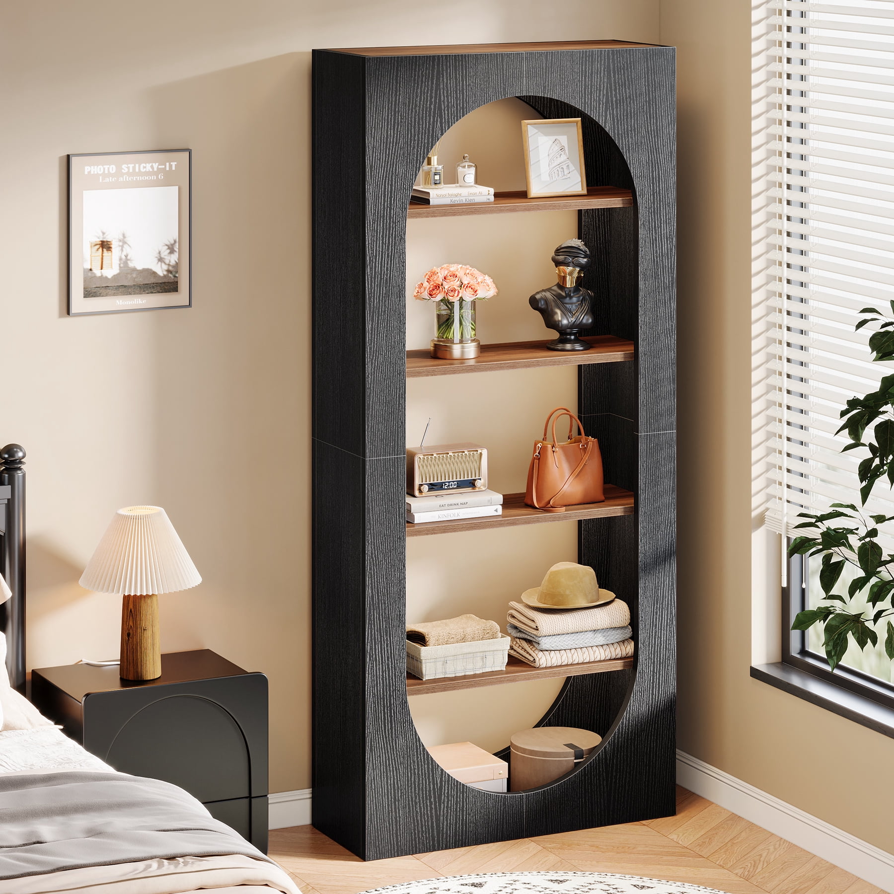 Tribesigns 70.87" Tall Black Arched Bookshelf, 5-Tier Arch Bookcase with Storage