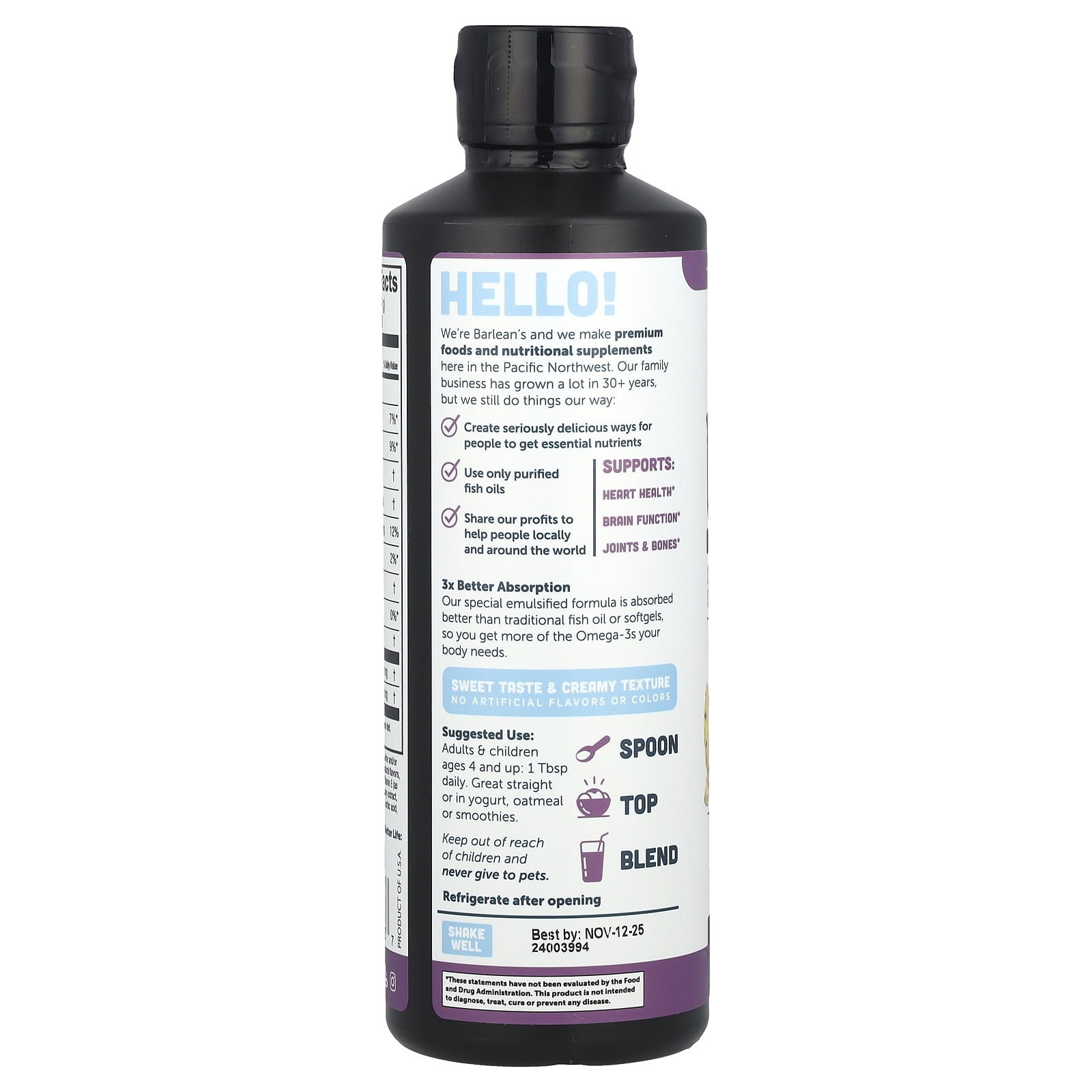 Barlean's Seriously Delicious®, Omega-3 From Fish Oil, Passion Pineapple Smoothie, 16 oz (454 g)
