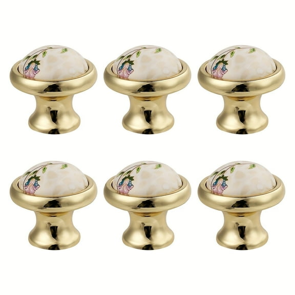 DIY. STORE 6 Pcs Ceramic Ceramic Knob, Flowers Ceramic Knob Zinc Alloy Gold Knobs for Cabinets, Dressers, Cupboards, Drawers