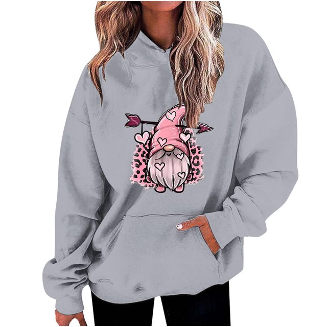 Birdeem Mode Décontractée pour Femmes Impression de la Saint-Valentin Hauts à Manches Longues Sweat à Capuche