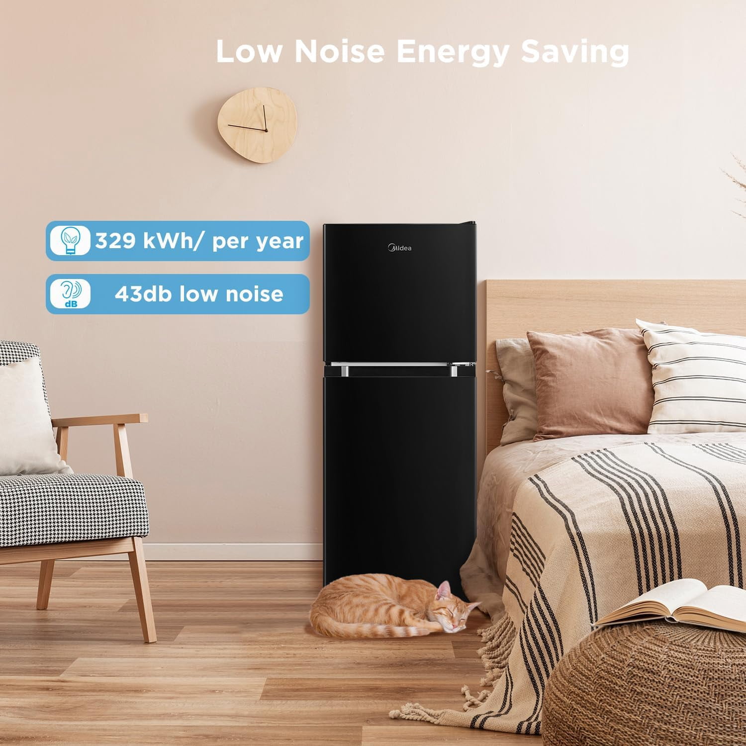 Midea 4.5 Cu Ft Compact Refrigerator and Freezer, 2 Door, Black